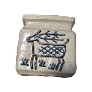 vintage ceramic piece handmade stoneware Candle Holder Japan Reindeer Motif